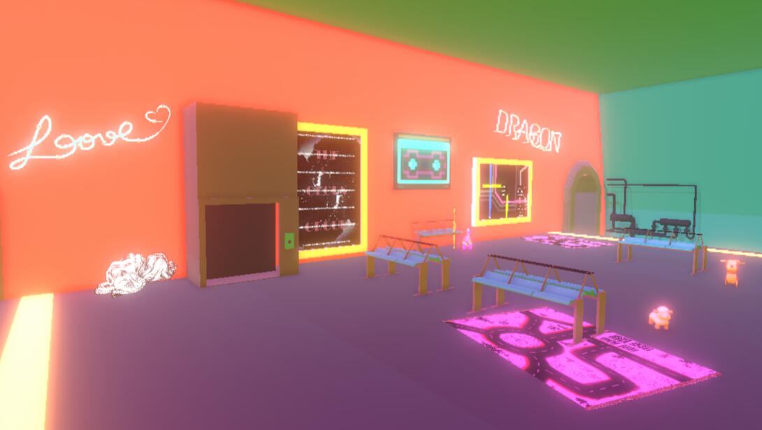 The third station - a vibrant hub now covered in toys and playmats. Help a homeless man, and all the hostile benches turn into fluffy beds.